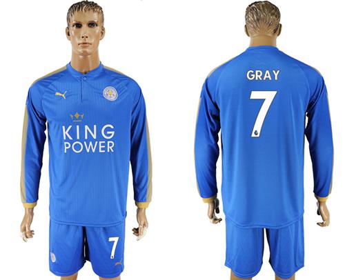 Leicester City #7 Gray Home Long Sleeves Soccer Club Jersey - Click Image to Close